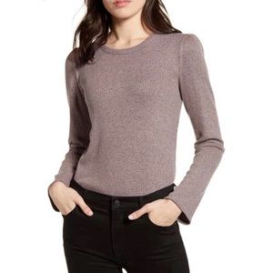 Madewell Gray Ribbed Gathered Sleeve Sweater